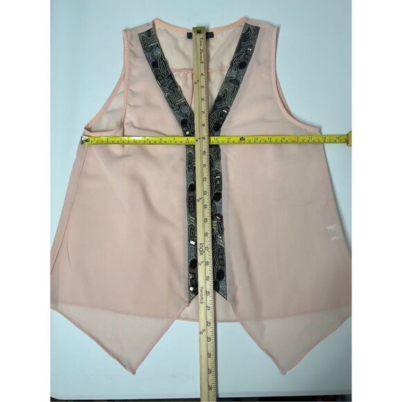 LOVPOSH BLUSH SHEER EMBELLISHED BLOUSE TANK Size M - Picture 6 of 9
